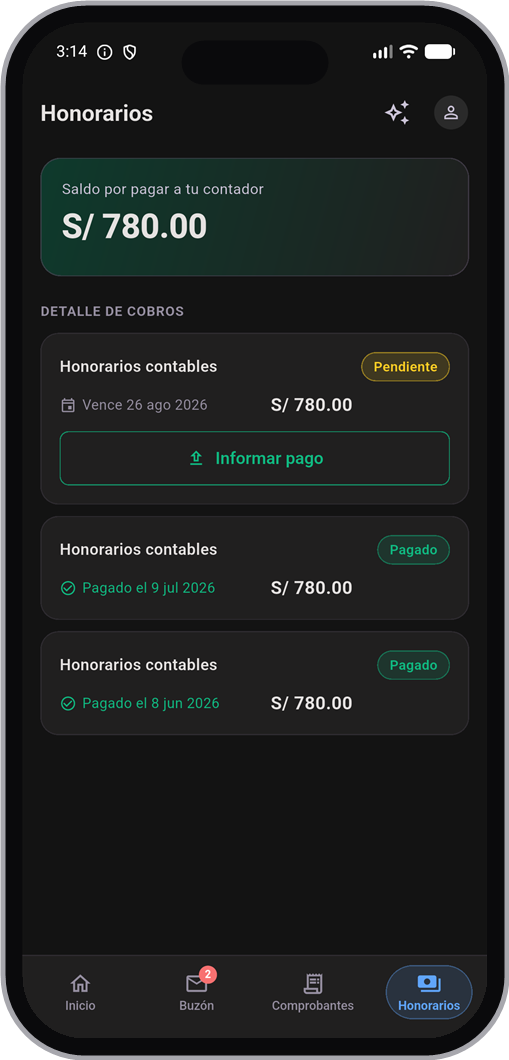 Honorarios: el saldo por pagar al contador y el detalle de cobros