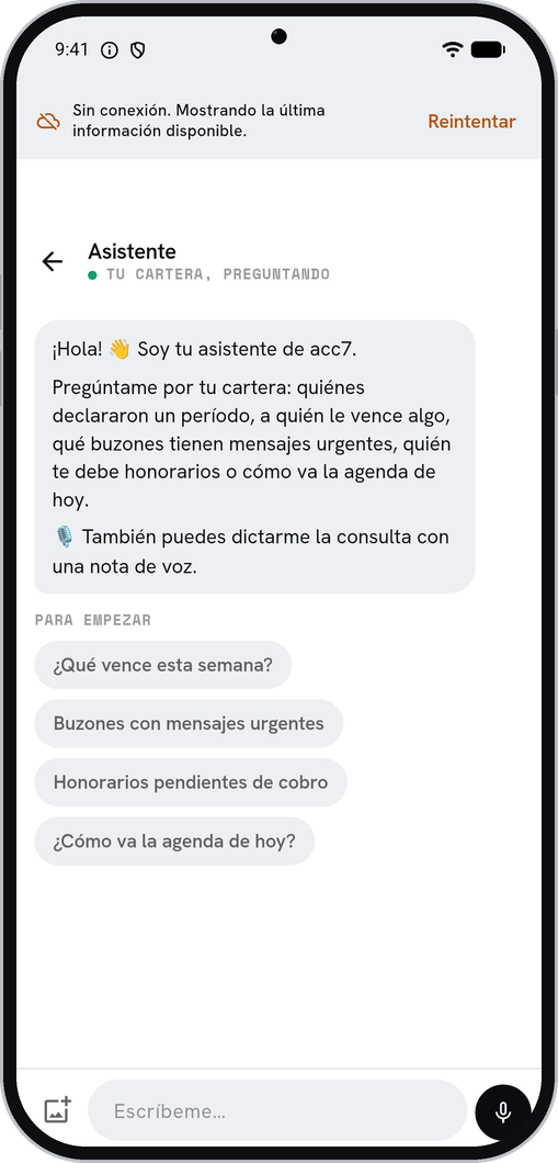 El Asistente de acc7 en la app móvil de contadores