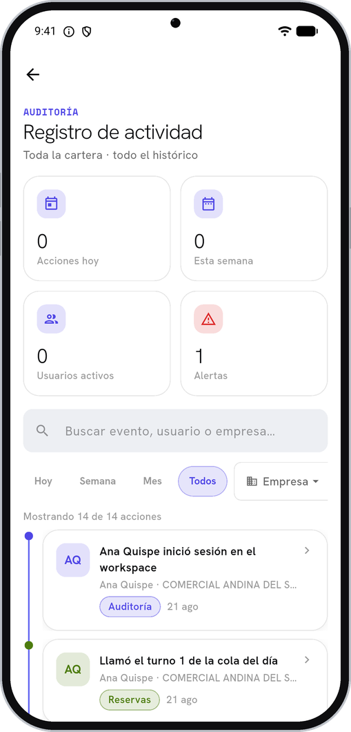 Auditoría en la app — registro de actividad